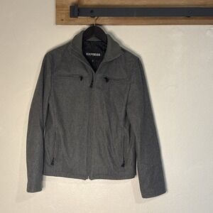 Express Wool Blend Zip Up Bomber Jacket Men's Dark Gray Size Small Pre-Owned